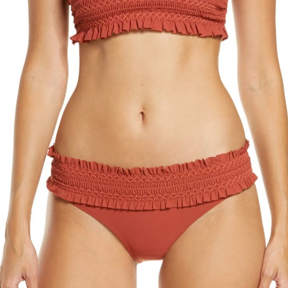 Tory Burch Costa Smocked Hipster Bikini Bottoms